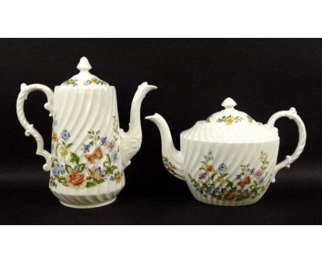 A 20th century Aynsley part dinner and tea service, in the 'Cottage Garden' pattern, comprising tea pot, coffee pot, milk jug