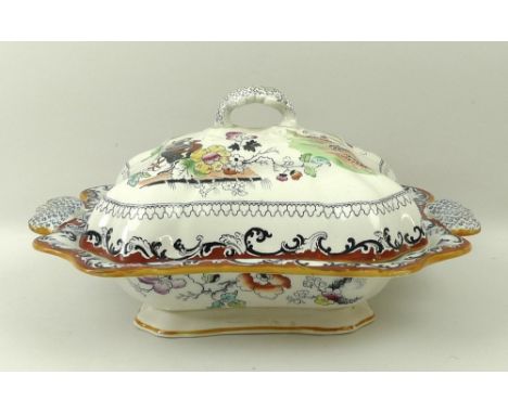 An Ashworth Brothers Hanley part dinner service comprising eight dinner plates, seven dessert plates, eleven soup bowls, eigh