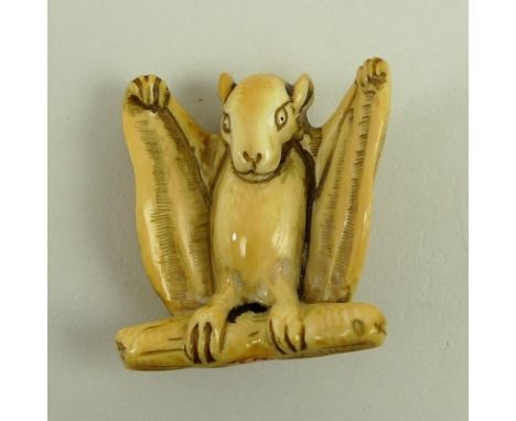 A Japanese signed ivory netsuke of a bat, late 19th century, 3.5cm.
Provenance: From the collection of Bat related items of D