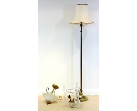 A mid 20th century brass Corinthian column standard lamp, with cream shade, 47 by 180cm high, together with a white painted c