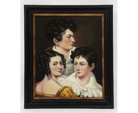 English School, c.1830Portrait of a young lady and her two brothersoil on canvas53.5 x 43.5cmCondition ReportThe canvas does 