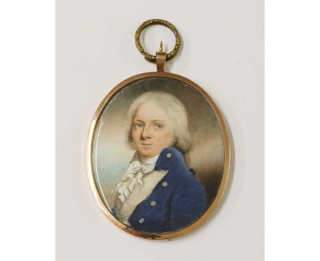 Circle of William Wood (1768-1809/10)Portrait of a naval officerwatercolour on ivory6.2 x 5.1cm, in a gold case with blue gla