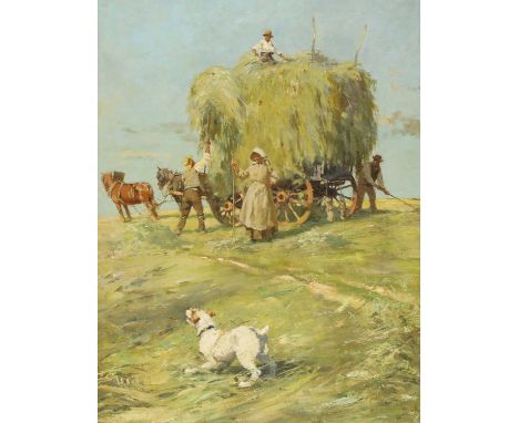 ▴ Charles Henry Harrison Burleigh (1875-1956)Haymakingindistinctly titled and inscribed verso, oil on canvas101 x 77cmConditi