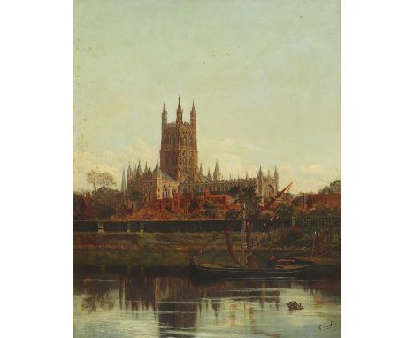 Charles Fullwood (fl.1888-1889)Gloucester Cathedral beside a riversigned 'C Fullwood' l.r., oil on canvas76 x 61cmCondition R