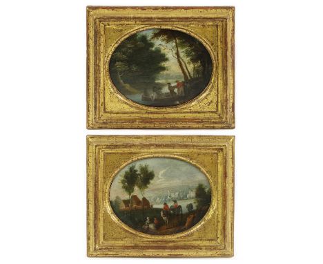 Flemish School, 18th centuryA wooded river landscape with figures loading a boat;A landscape with figures, a horse and cart a