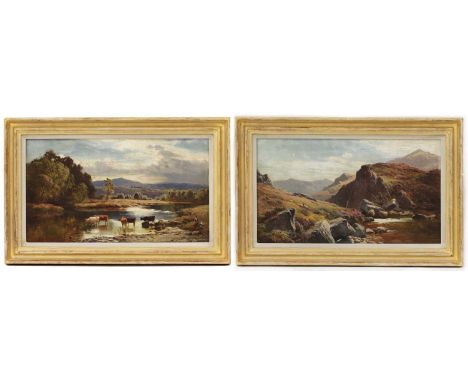 Sidney Richard Percy (1821-1886)A mountainous river landscape with an angler;A river landscape with cattle watering, a figure