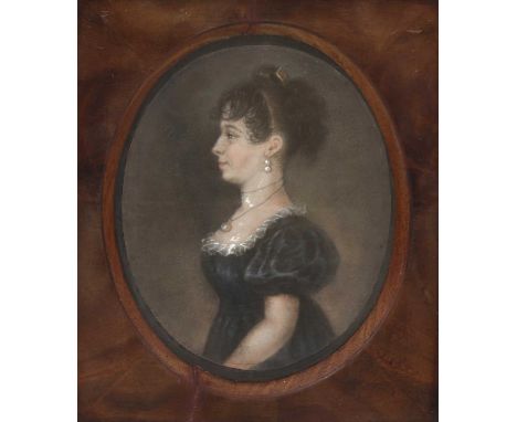 Attributed to Johannes Anspach (1752-1823)Portrait of a girl, half-length in profile, in a black dresspastel14 x 11.5cmBeliev