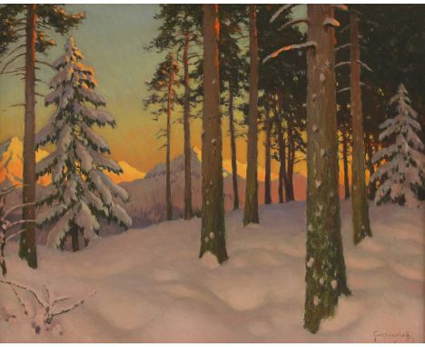 Michail Markianovic Guermacheff (1867-1930)Sunset through the treessigned 'Guermacheff' l.r., oil on canvas46.5 x 56cmProvena