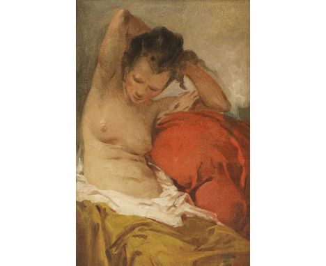 French School, 19th centuryStudy of a nude arranging her hairoil on canvas50 x 33cmProvenance: The Estate of Sir Jack and Lad