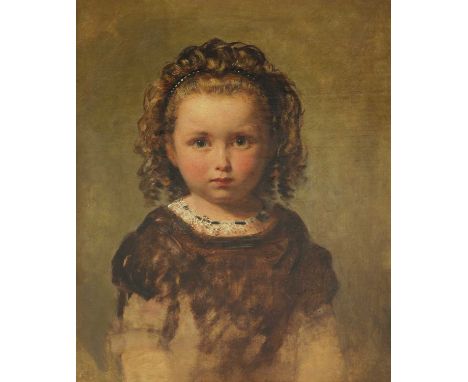 English School, 19th centuryPortrait sketch of a young girl, half-length, in a brown shirtoil on canvas46 x 41cmProvenance: T