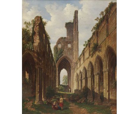 William Richardson (fl.1842-1877)Figures among the ruins of Kirkstall Abbey, Leedssigned 'Willm Richardson' l.c., oil on canv