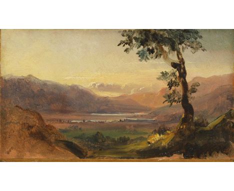 Alexandre Calame (Swiss, 1810-1864)An extensive mountainous landscape with a distant lakesigned with initials 'AC' l.r., oil 