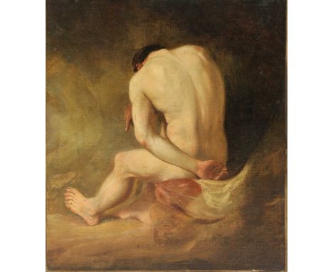 Attributed to William Etty RA (1787-1849)A seated male nudeoil on canvas53 x 47.5cm, unframedCondition ReportThe canvas is li
