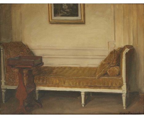 René Xavier François Prinet (French, 1861-1946)Interior scene, with a daybed and painting aboveoil on canvas 33.5 x 41cm Cond