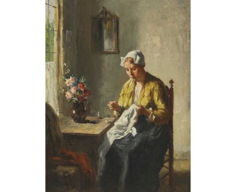 Bernard de Hoog (Dutch, 1867-1945)A woman sewing in an interiorsigned 'Bernard de Hoog' l.l., oil on canvas51 x 40cmCondition