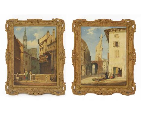 Follower of William Callow (1812-1908)A street in Veronaindistinctly initialled 'C W H', titled and dated '1840' on the stret