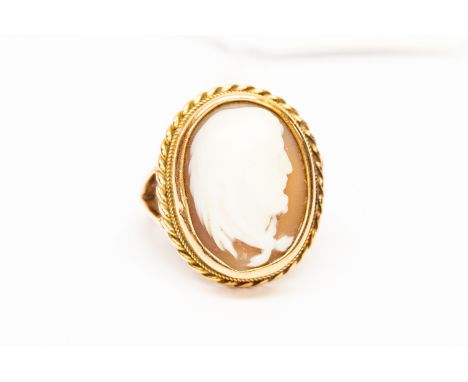 A yellow metal ladies cameo dress ring, size N, 6.58 grams approx