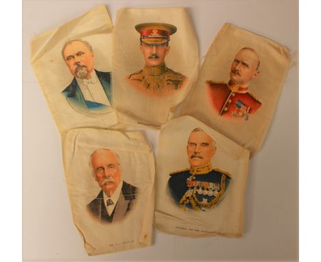Large WWI cigarette silks, Brigadier, General, Gough, General Allenby General WM Robertson and Mr AJ Baltoun Presiden Poincar