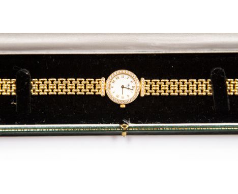 Chopard, a lady's 18ct gold Chopard bracelet watch, 2cm circular white dial with a diamond set bezel and shoulders, Roman num