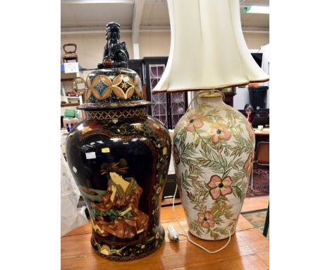 Large lidded Japanese storage pot with large ceramic lamp