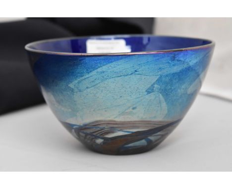 An Isle of Wight studio glass Nightscape range bowl, designed by Michael Harris, graze on rim