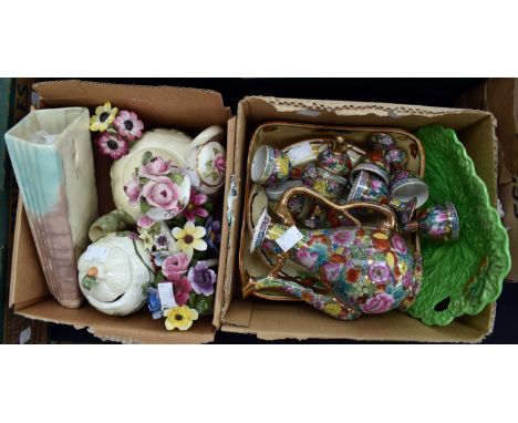 A Newport pottery fruit set, tea service, Beswick leaf salad dish, together with a Chinese Republic coffee set, china posies 