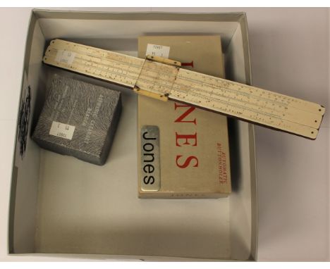 Jones automatic button holer and aspheric catarag reader and slide ruler A/F