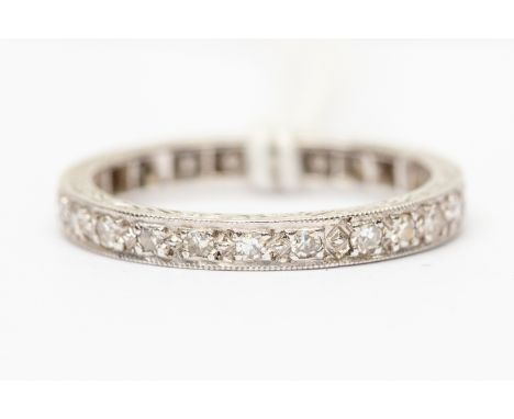 A diamond full eternity 18ct white gold ring, a total diamond weight of approx 1 carat, size P1/2, total gross weight approx 
