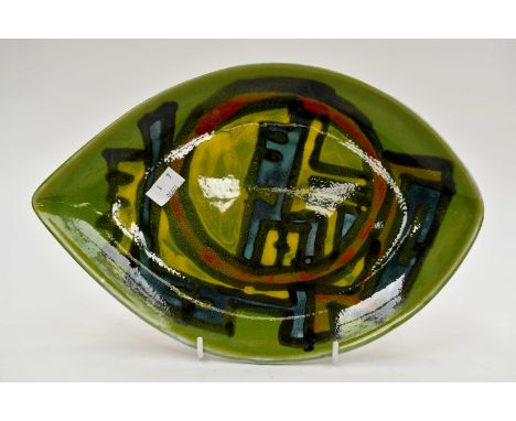 Green oval shaped Poole Pottery plate 30 cms diameter approx