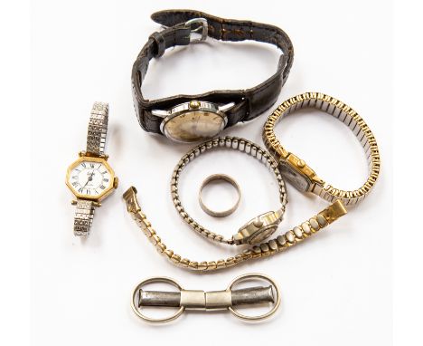 Timex vintage mechanical wind, three ladies bracelet watches and strap etc 