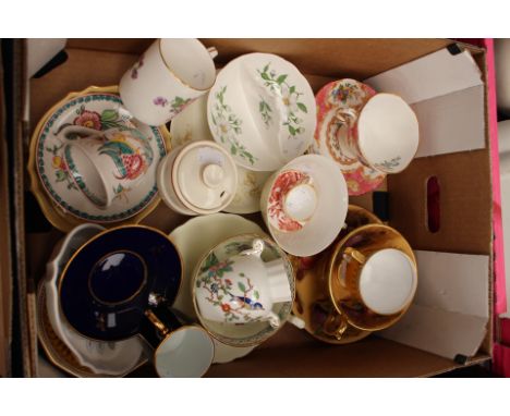 Cabinet cups and saucers, to include Aynsley harvest gold style, Limoges Spode Copeland, Wedgwood etc including miniature Coa