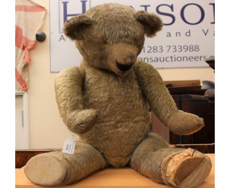 Mohair Teddy bear, possibly Chad Valley, well loved,  missing eyes, 25" tall