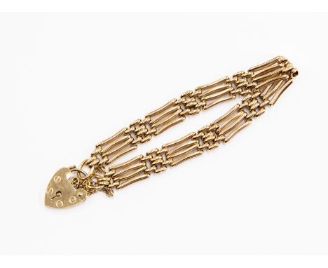 A 9ct gold four bar gate bracelet, padlock clasp,  weight approx 17.6 grams