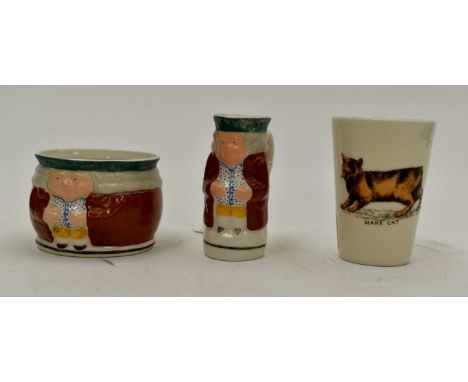  W.H Goss models of Stratford Toby jug, milk jug, and sugar basin along with a Manx cat beaker (3) Appears to be free from da