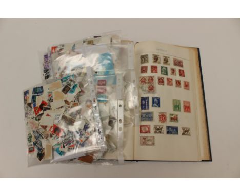 An album; First Day Covers - decorated envelopes, loose stamps, decimal and LSD, foreign cartoon, unused in book with sticker