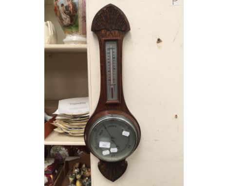 Early 20th Century oak wall hanging barometer