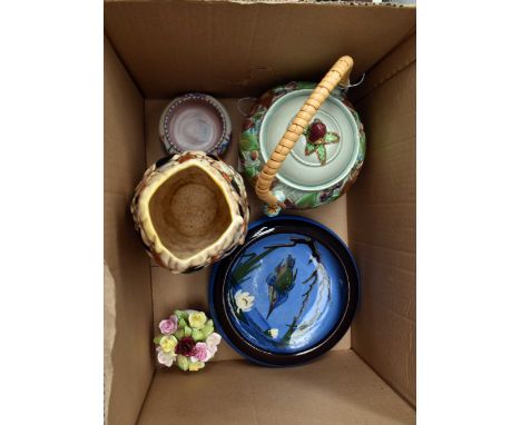 A collection of assorted ceramics, including a Clarice Cliff Newport pottery biscuit barrel, A/F, a Poole Pottery bowl, a Syl