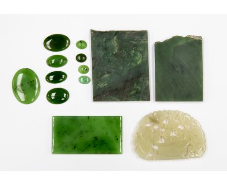 A quantity of jade and jade like loose cabochon (plaques etc)