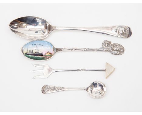 Three silver spoons, including enamel (A/F) RMS Persia, Birmingham 1907, Levi &amp; Salaman,  Victoria Jubilee spoon, and spo