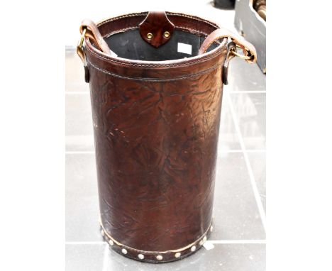 Leather cylindrical stick bucket with handle