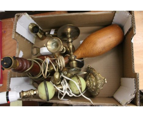 Legs brass nutcrackers, pair of brass c/shcks ornamental brassware, together with 3 x lamp bases (1 box)