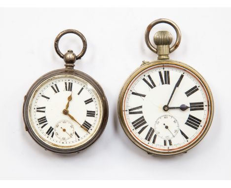 A George V silver openface pocket watch, white enamel dial, subsidiary seconds, Roman and Arabic numerals, dial approx 5cm di