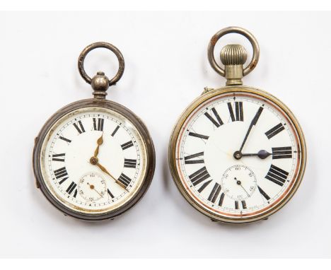 A George V silver openface pocket watch, white enamel dial, subsidiary seconds, Roman and Arabic numerals, dial approx 5cm di