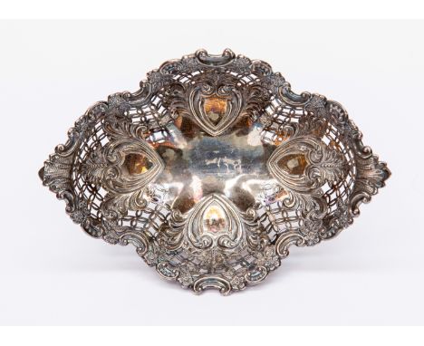 Pierced bonbon raised bowl, Sheffield Mappin and Webb 1899, 5.15 ozt/160.1 grams approx