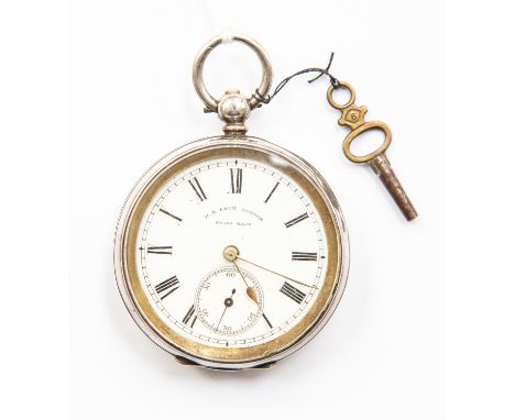 A silver H.E Peck, London pocket watch, white enamel dial, subsidiary dial, numerals, case diameter approx 50mm