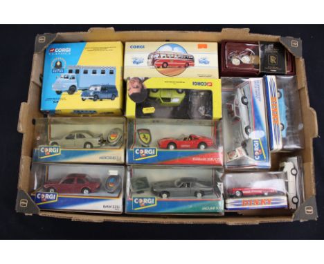 A box of boxed diecast vehicles to include; Corgi James Bond Aston Martin 94060, Rolls Royce 1937 CC06804, Mr Bean 04438, oth