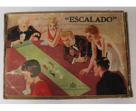 Chad Valley Escalado horse racing game with lead horses, each rider with individually painted silks.1957