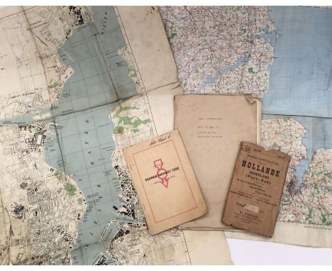 A selection of WW2 era, and post war military documents and map.To include: A WW2 era Netherlands map, published in France.2 