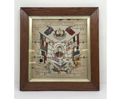 A scarce early 20th century Cameron Highlanders woolwork picture commemorating the occupying allied forces in China, circa 19