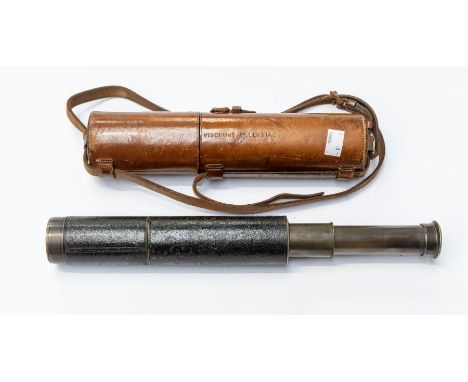 Mid 19th Century leather bound three draw telescope, and associated leather case, by A Ross of London, the telescope being in